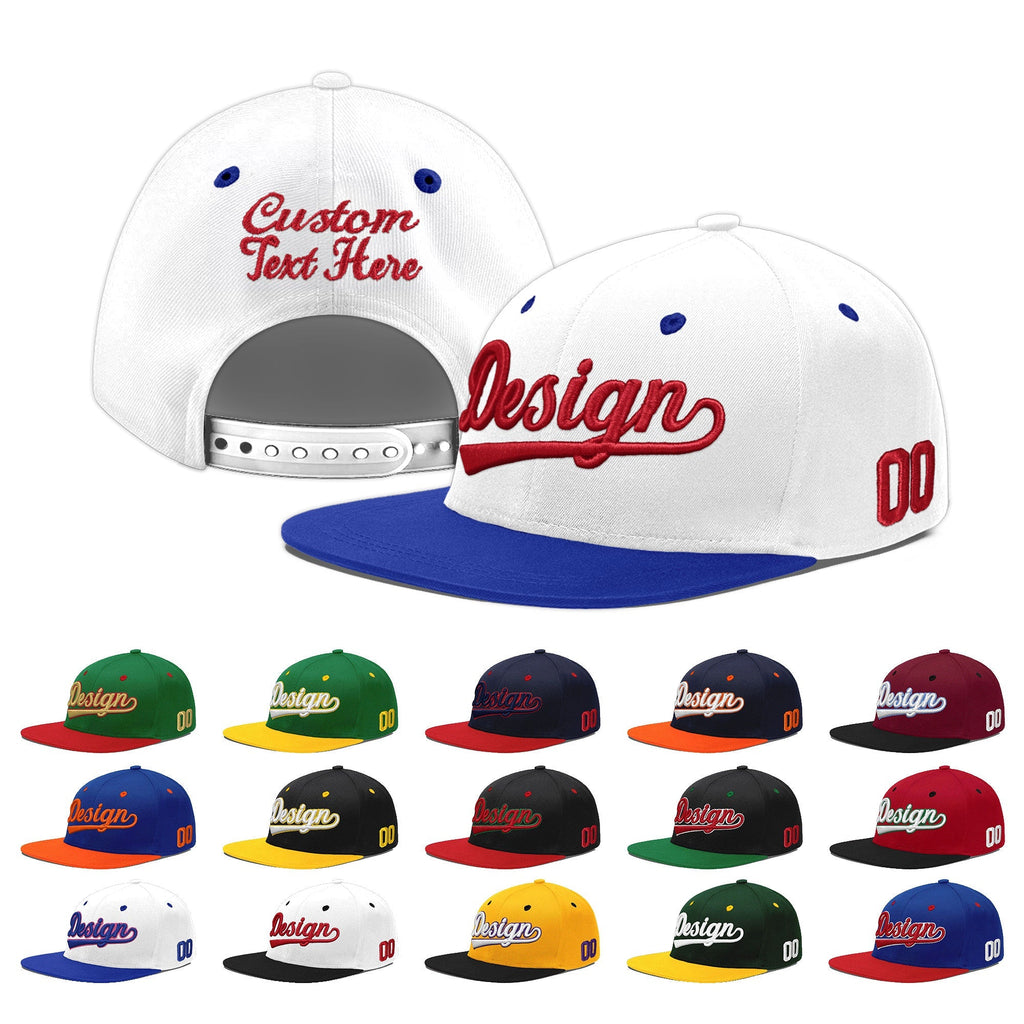 Custom White Royal Blue 3D Puff Embroidery Flat Embroidery Casual Sport Baseball Cap