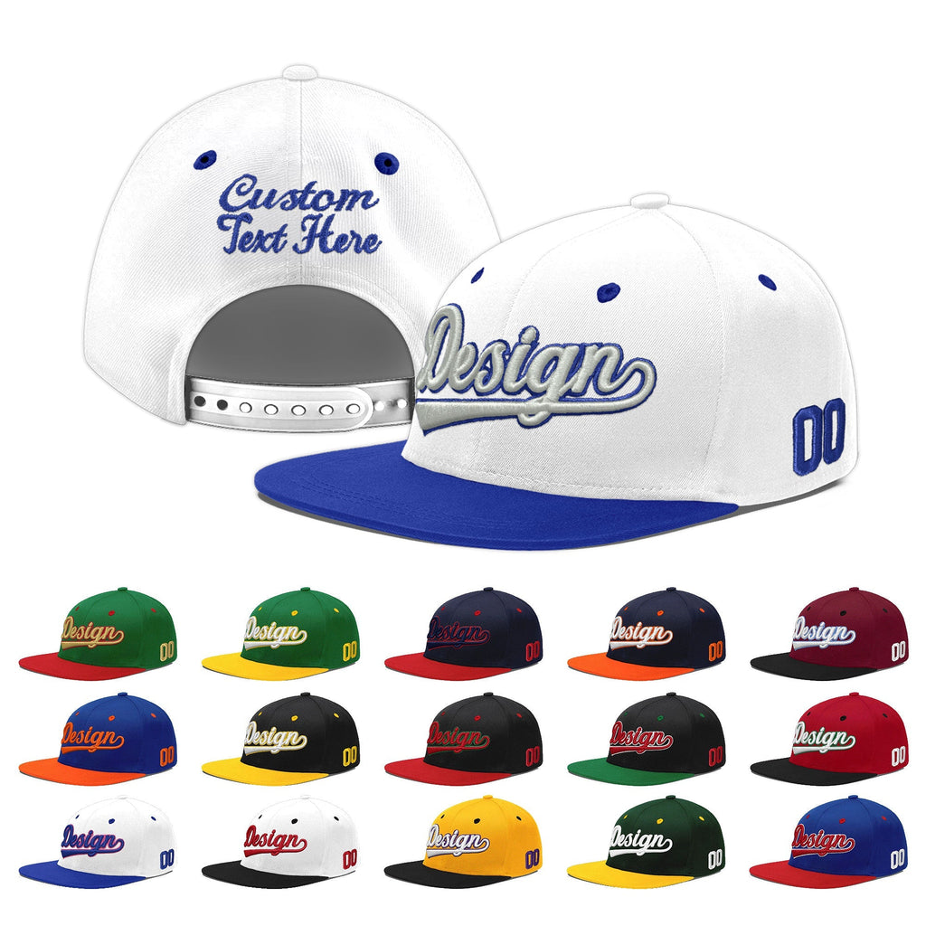 Custom White Royal Blue 3D Puff Embroidery Flat Embroidery Casual Sport Baseball Cap