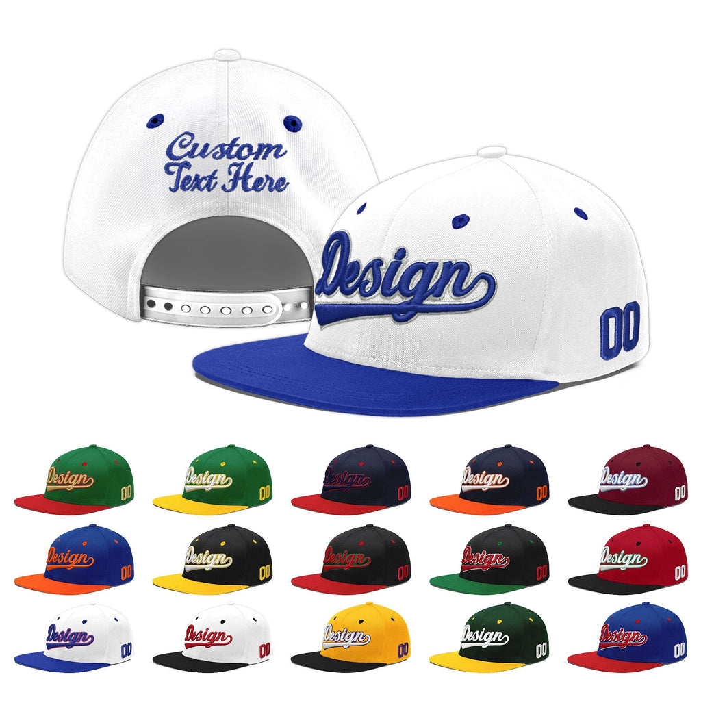 Custom White Royal Blue 3D Puff Embroidery Flat Embroidery Casual Sport Baseball Cap