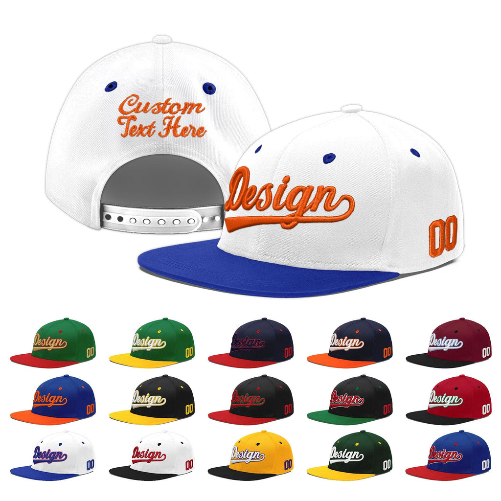 Custom White Royal Blue 3D Puff Embroidery Flat Embroidery Casual Sport Baseball Cap