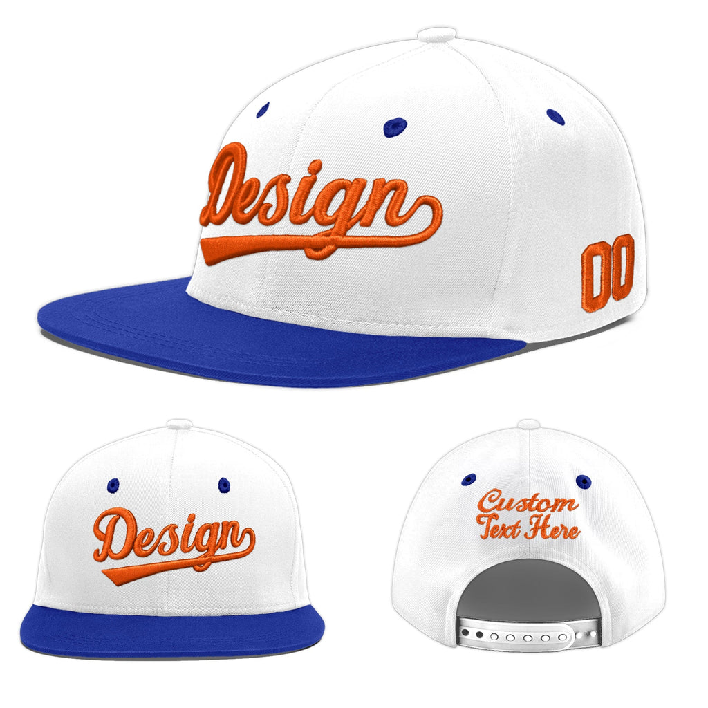 Custom White Royal Blue 3D Puff Embroidery Flat Embroidery Casual Sport Baseball Cap