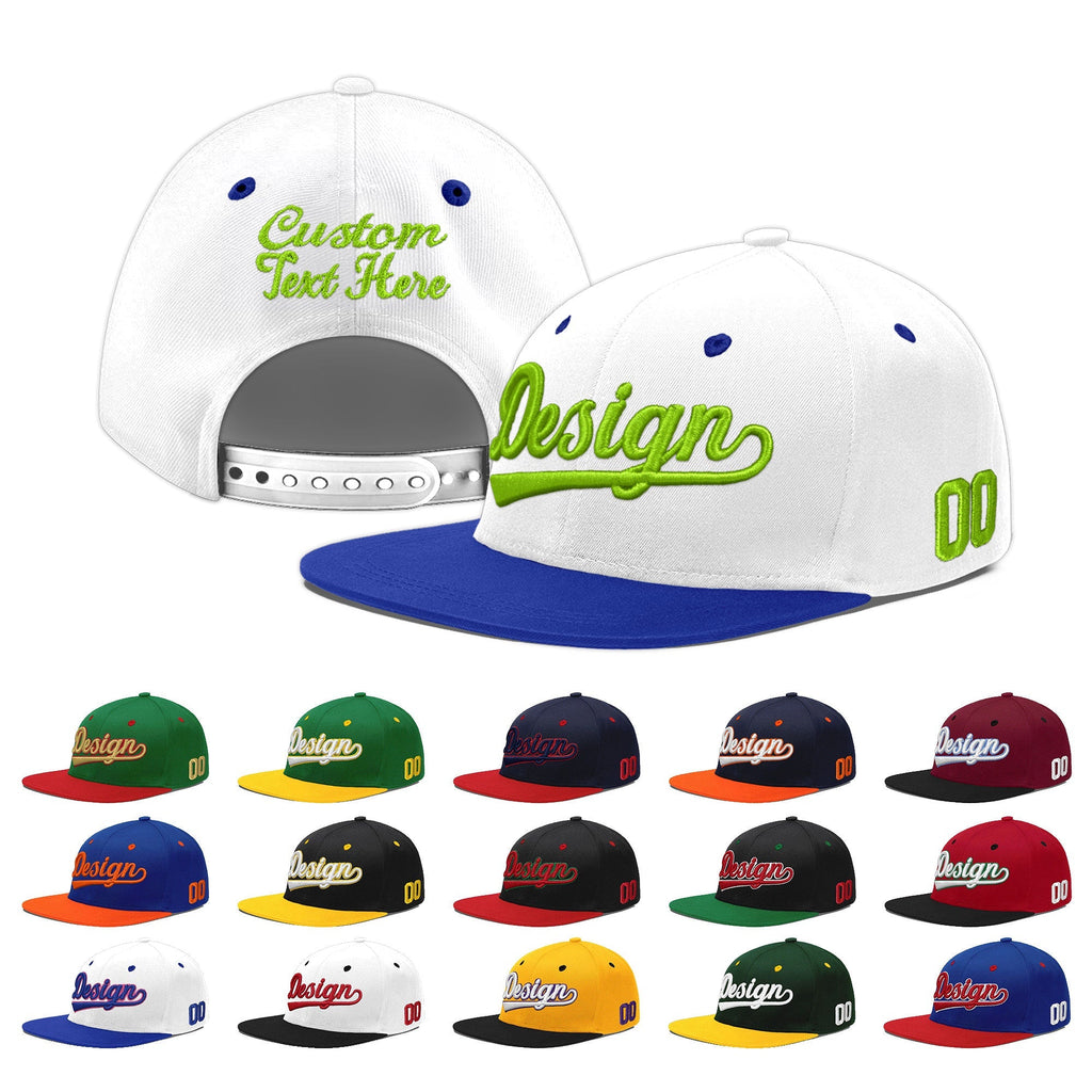 Custom White Royal Blue 3D Puff Embroidery Flat Embroidery Casual Sport Baseball Cap