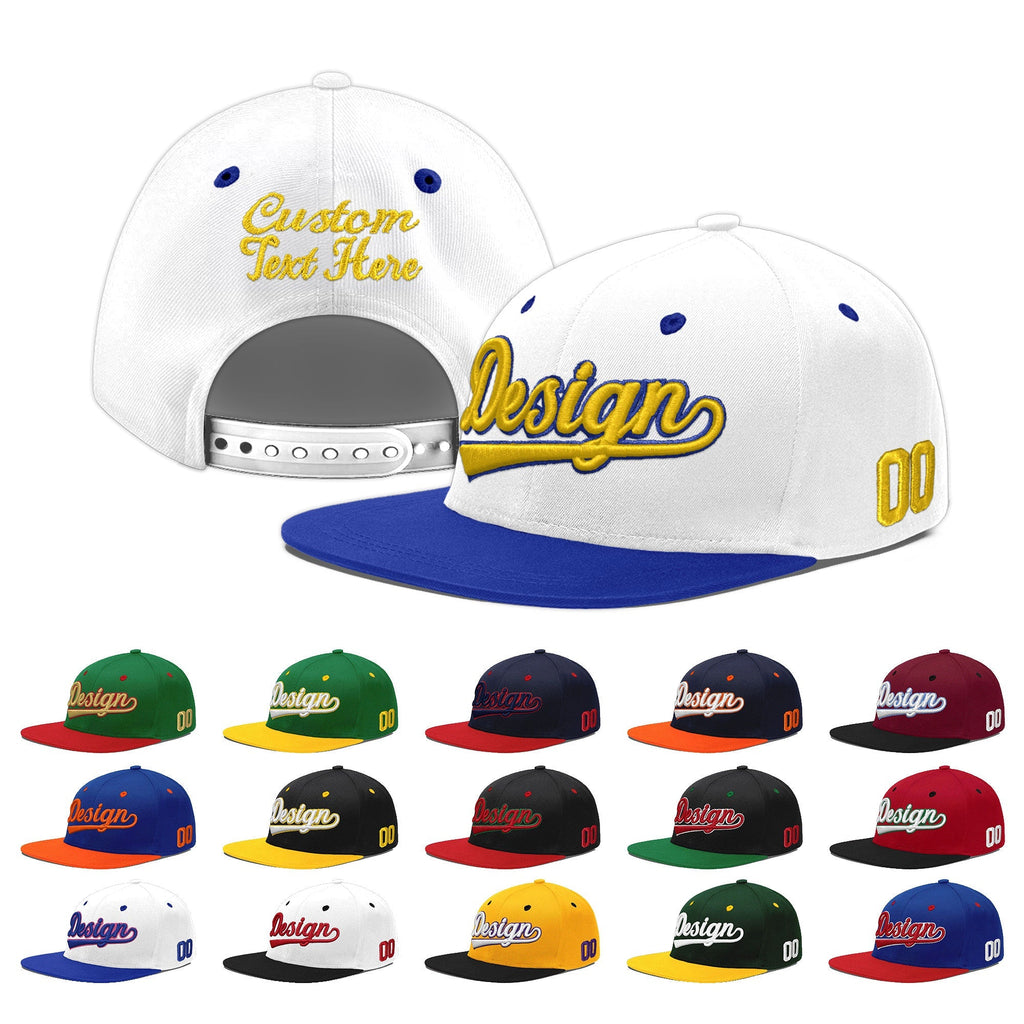 Custom White Royal Blue 3D Puff Embroidery Flat Embroidery Casual Sport Baseball Cap