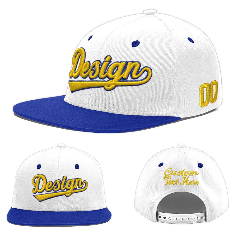 Custom White Royal Blue 3D Puff Embroidery Flat Embroidery Casual Sport Baseball Cap
