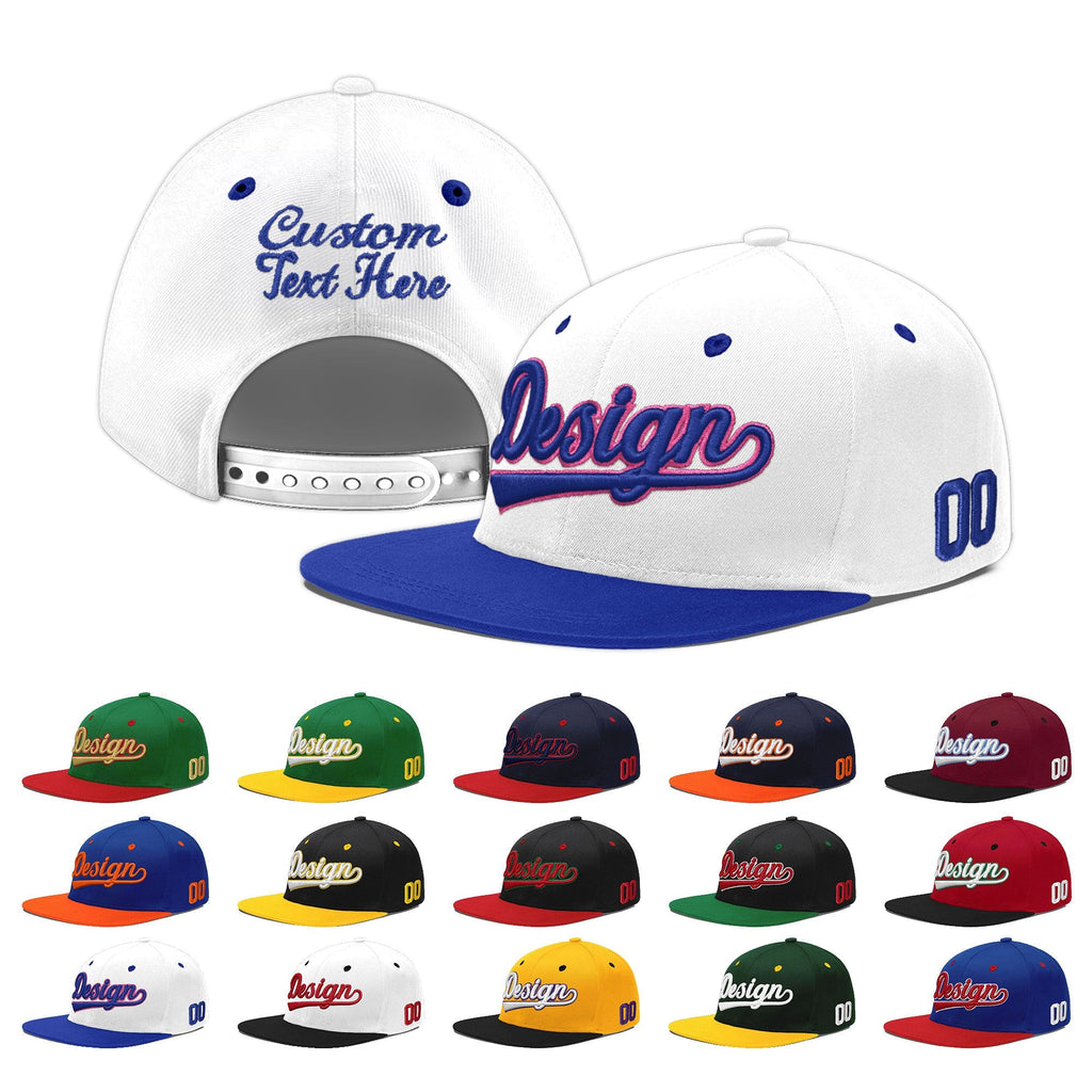 Custom White Royal Blue 3D Puff Embroidery Flat Embroidery Casual Sport Baseball Cap