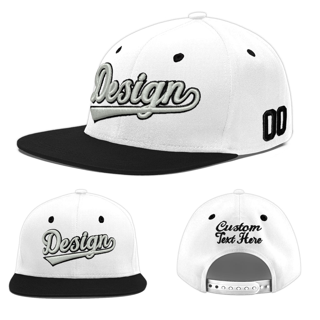 Custom White Black 3D Puff Embroidery Flat Embroidery Casual Sport Baseball Cap