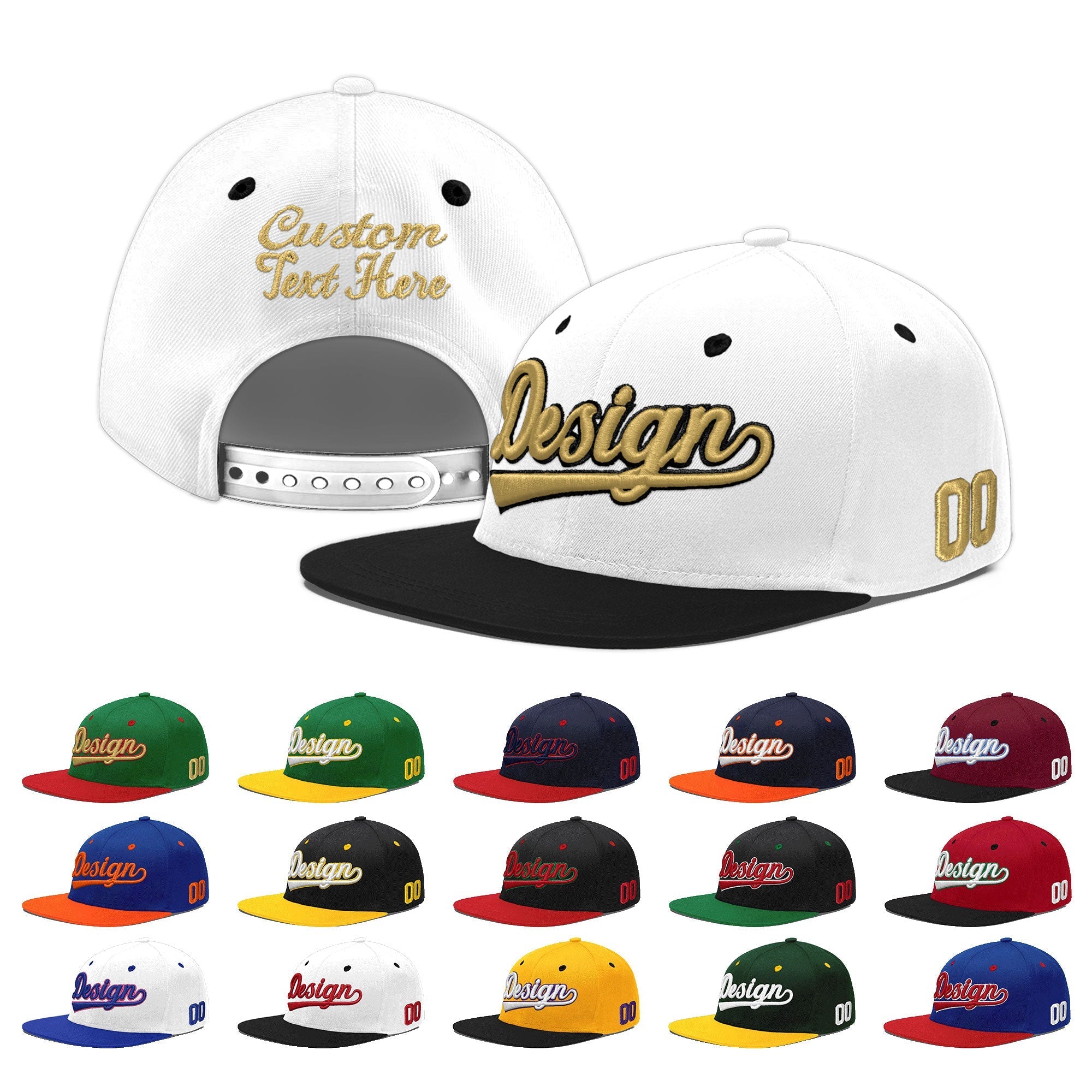 Custom White Black 3D Puff Embroidery Flat Embroidery Casual Sport Baseball Cap