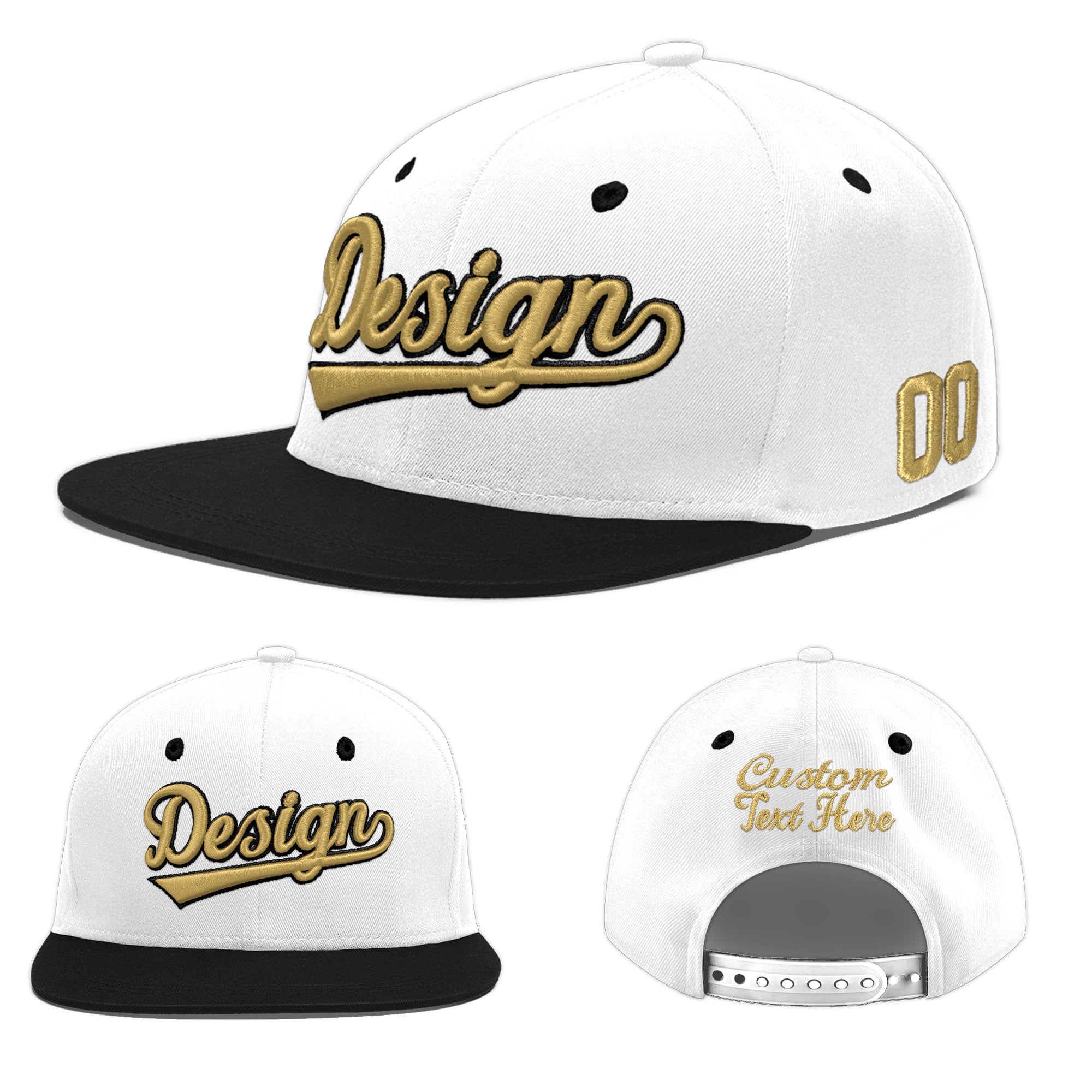 Custom White Black 3D Puff Embroidery Flat Embroidery Casual Sport Baseball Cap