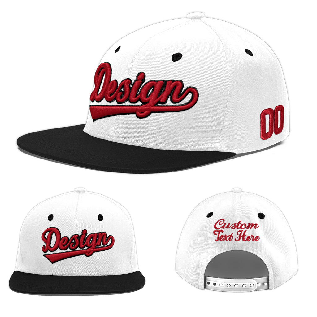 Custom White Black 3D Puff Embroidery Flat Embroidery Casual Sport Baseball Cap