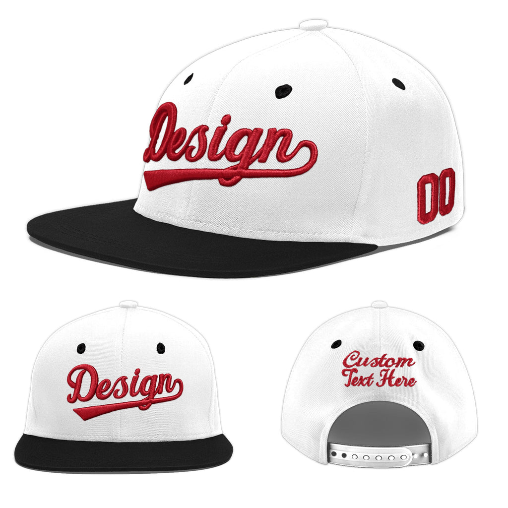 Custom White Black 3D Puff Embroidery Flat Embroidery Casual Sport Baseball Cap