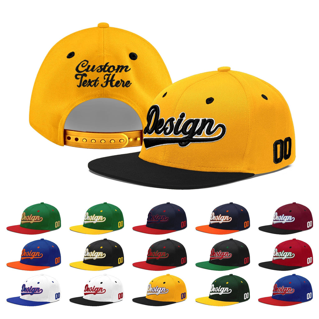 Custom Gold Black 3D Puff Embroidery Flat Embroidery Casual Sport Baseball Cap