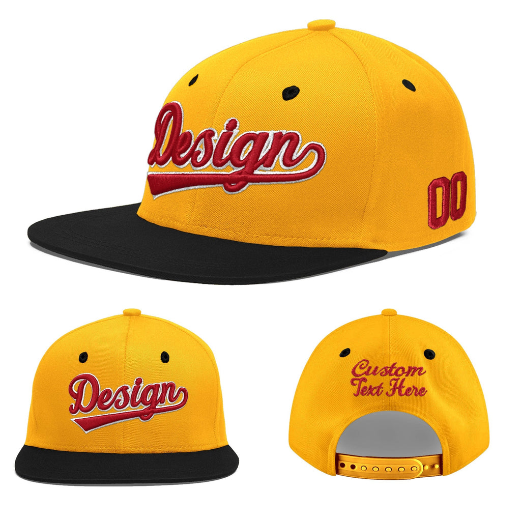 Custom Gold Black 3D Puff Embroidery Flat Embroidery Casual Sport Baseball Cap