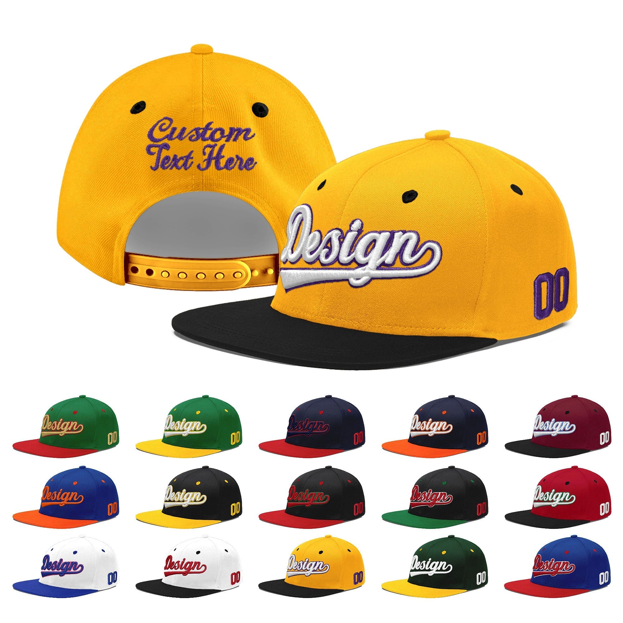 Custom Gold Black 3D Puff Embroidery Flat Embroidery Casual Sport Baseball Cap