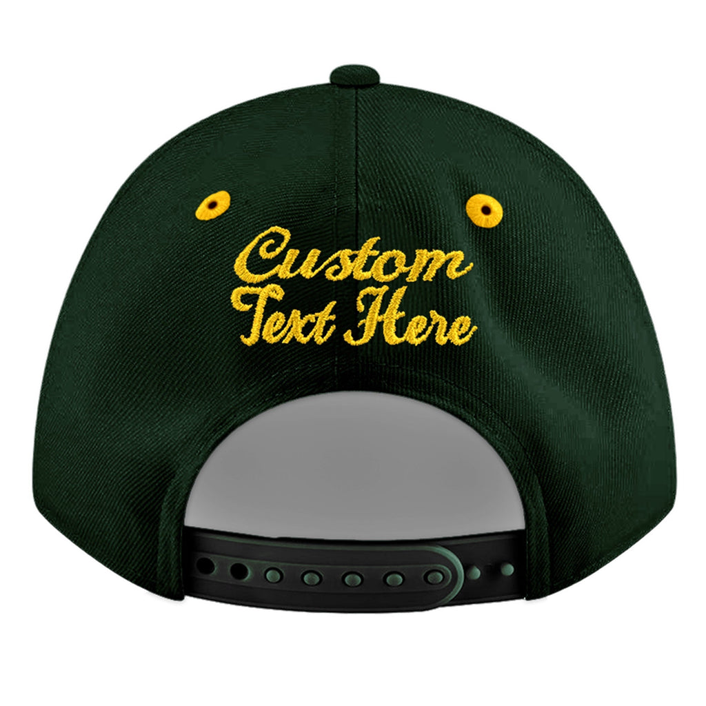Custom Green Gold 3D Puff Embroidery Flat Embroidery Casual Sport Baseball Cap