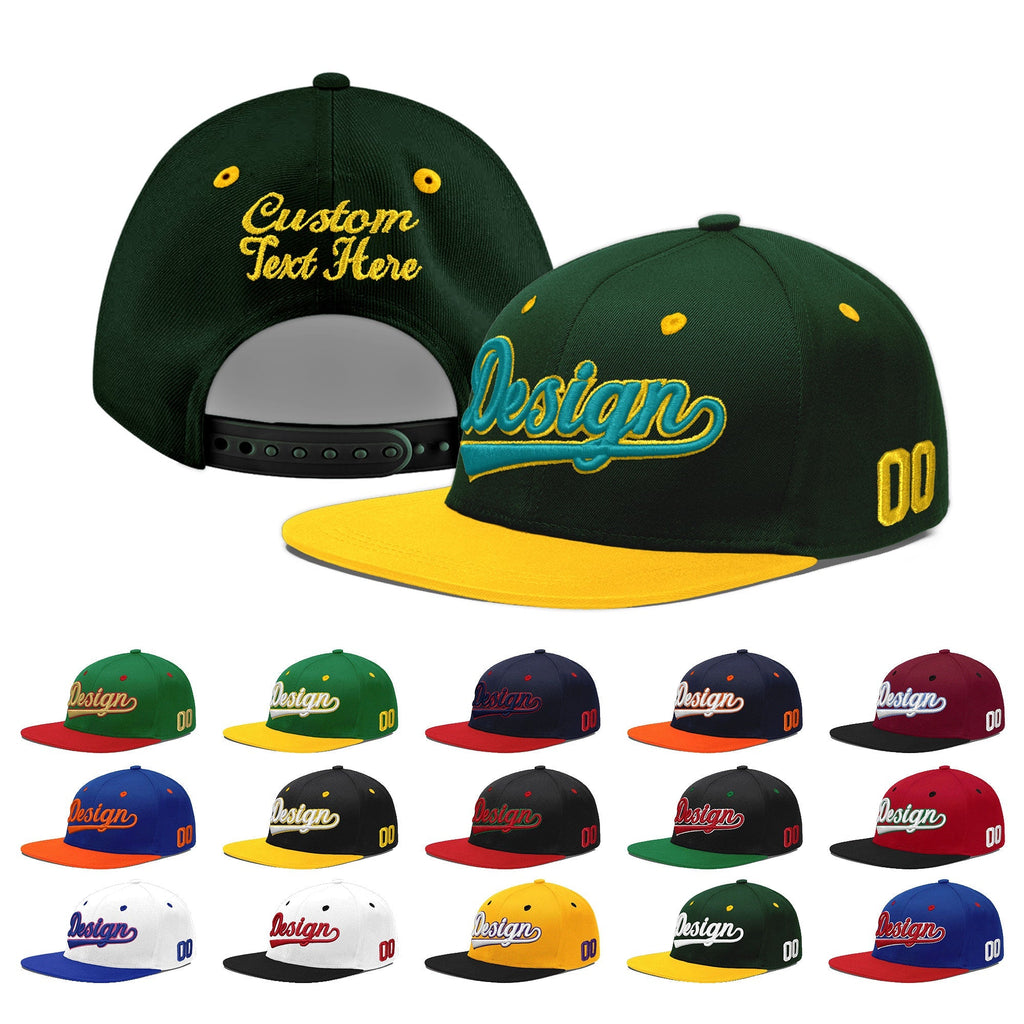 Custom Green Gold 3D Puff Embroidery Flat Embroidery Casual Sport Baseball Cap