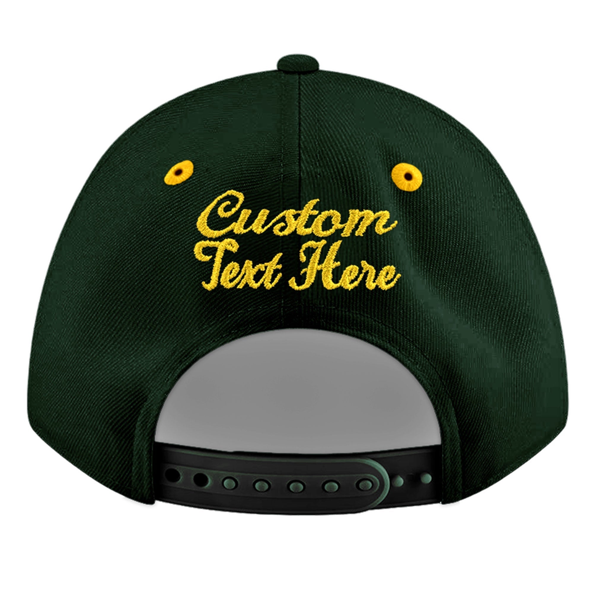 Custom Green Gold 3D Puff Embroidery Flat Embroidery Casual Sport Baseball Cap