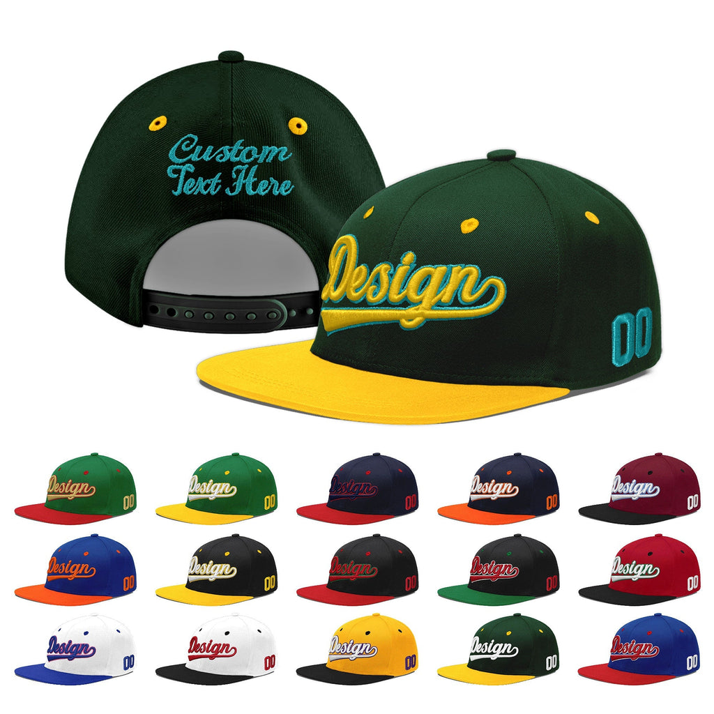 Custom Green Gold 3D Puff Embroidery Flat Embroidery Casual Sport Baseball Cap