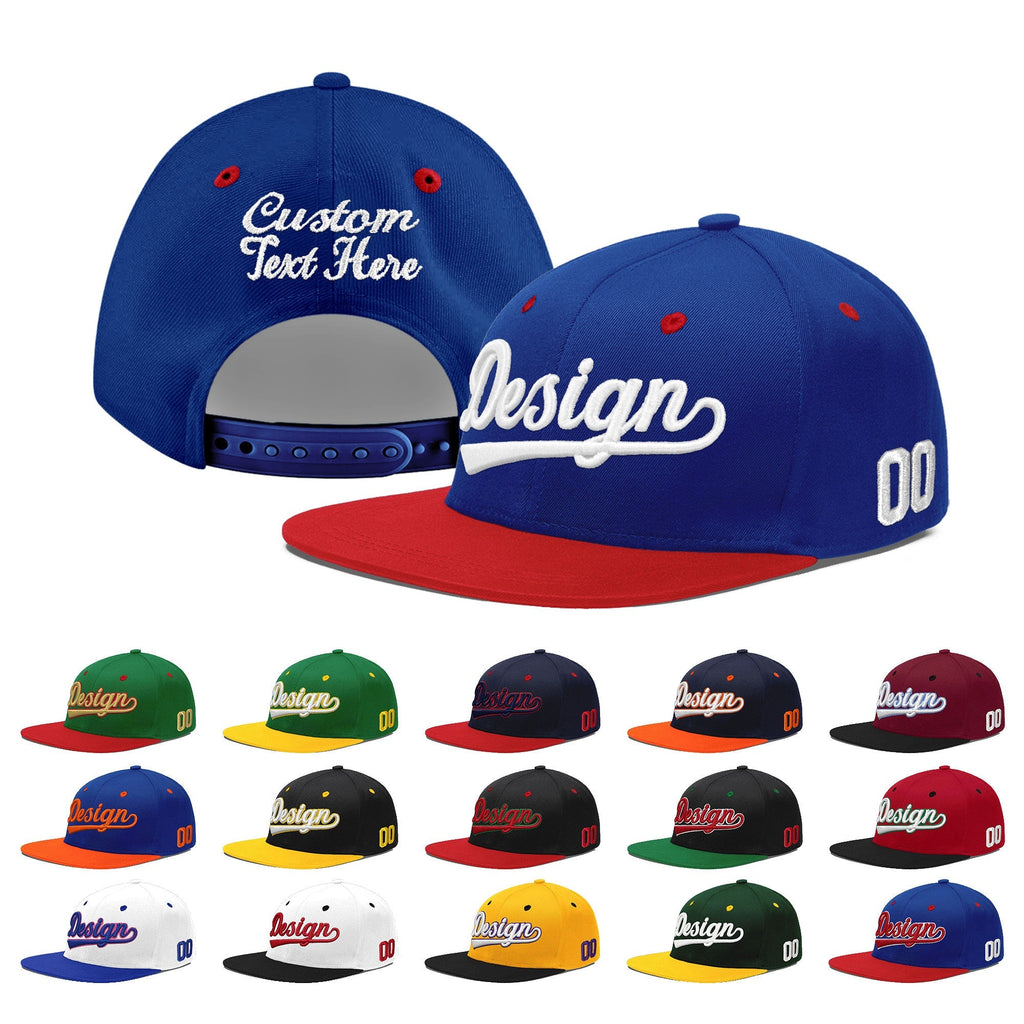 Custom Royal Blue Red 3D Puff Embroidery Flat Embroidery Casual Sport Baseball Cap