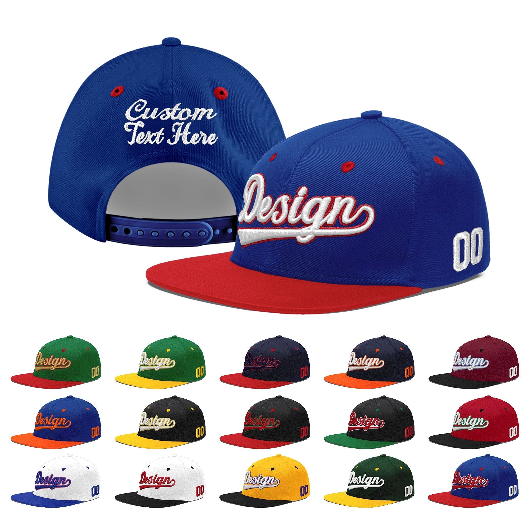 Custom Royal Blue Red 3D Puff Embroidery Flat Embroidery Casual Sport Baseball Cap