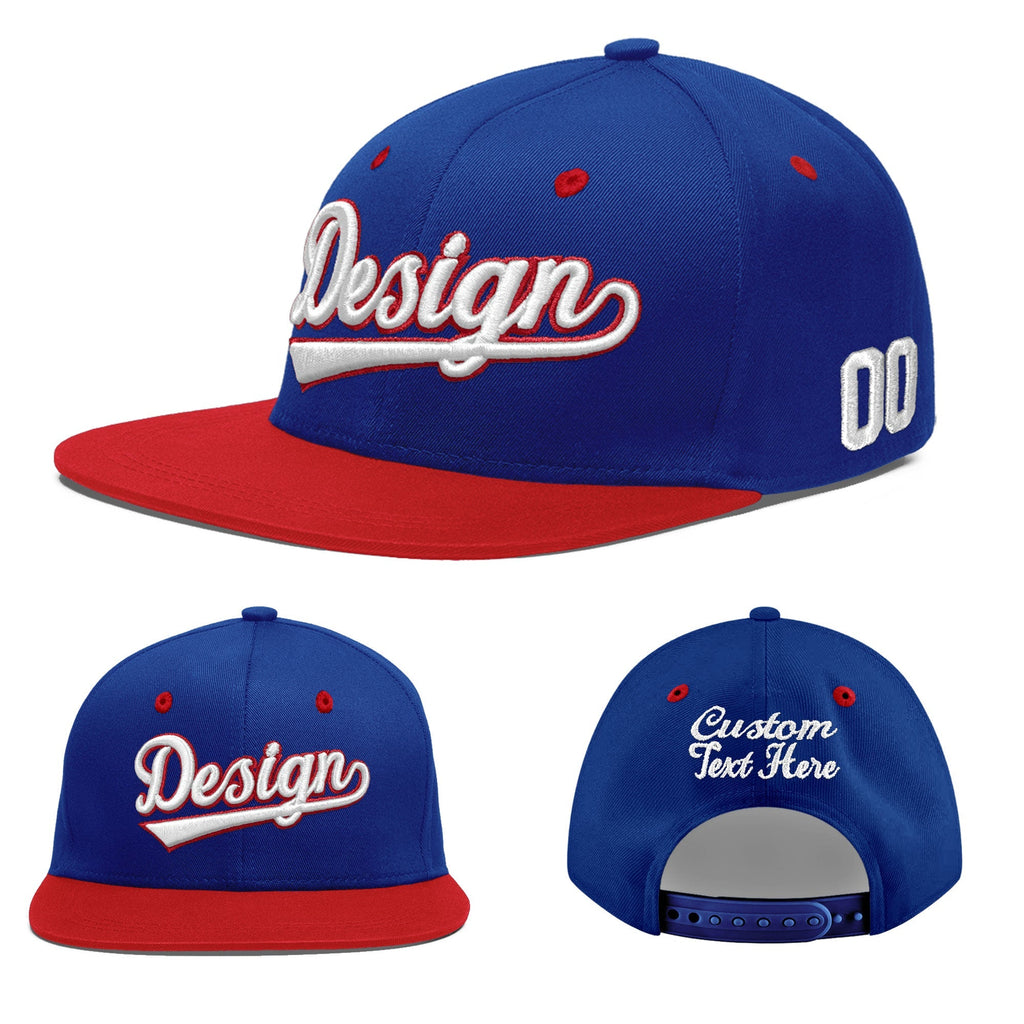 Custom Royal Blue Red 3D Puff Embroidery Flat Embroidery Casual Sport Baseball Cap