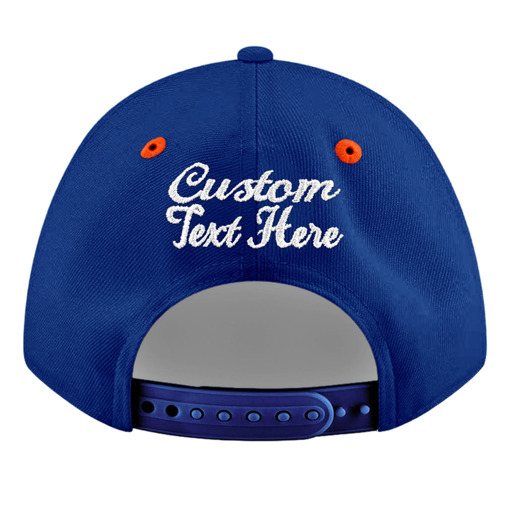 Custom Royal Blue Orange 3D Puff Embroidery Flat Embroidery Casual Sport Baseball Cap
