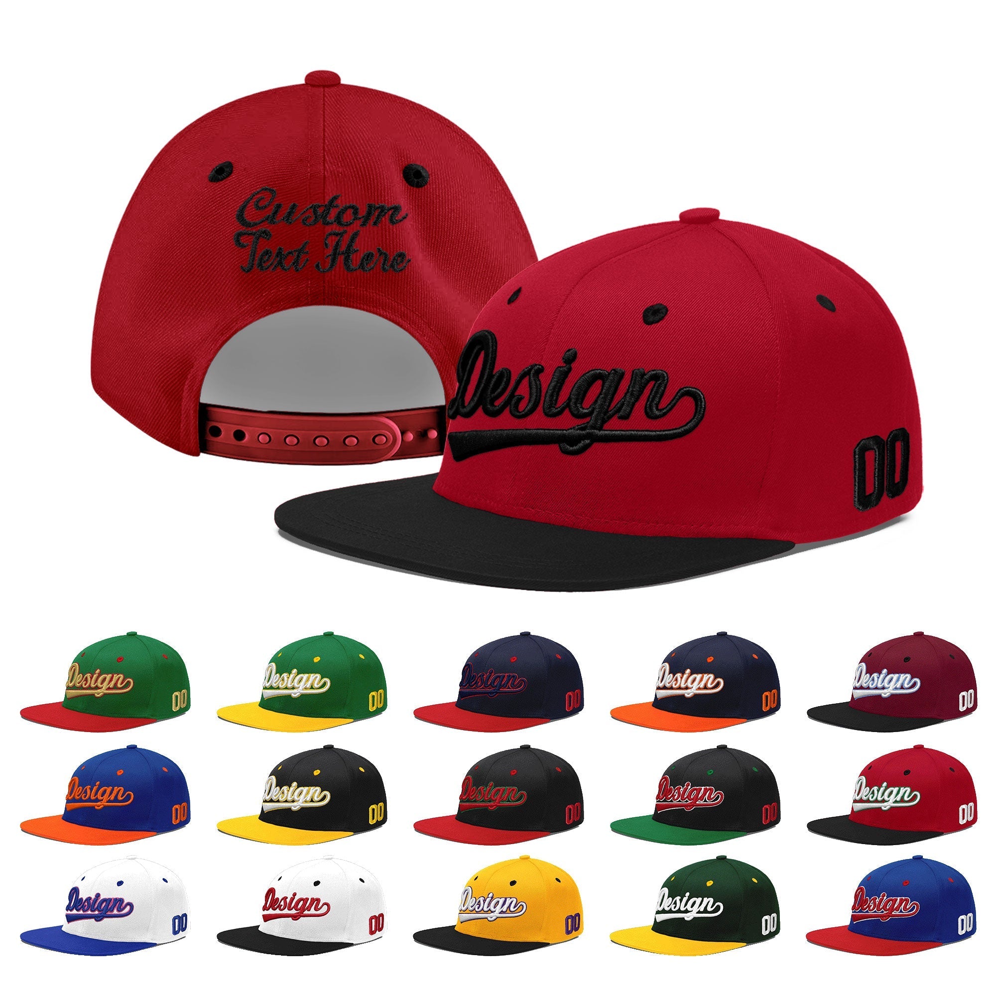 Custom Red Black 3D Puff Embroidery Flat Embroidery Casual Sport Baseball Cap