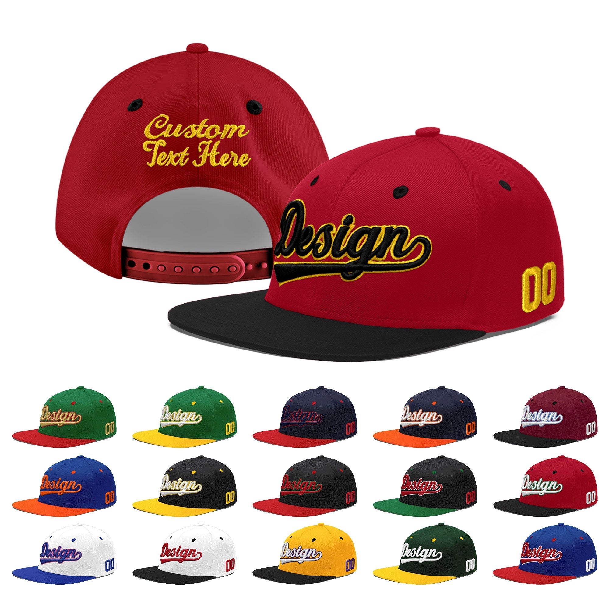 Custom Red Black 3D Puff Embroidery Flat Embroidery Casual Sport Baseball Cap