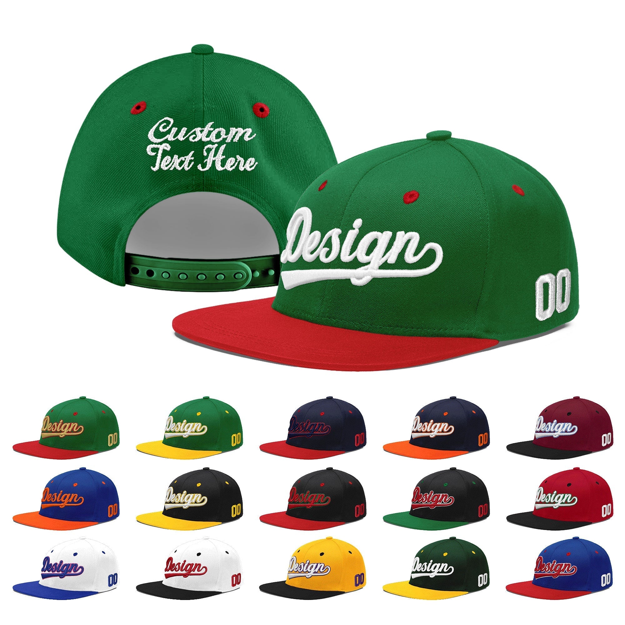 Custom Kelly Green Red 3D Puff Embroidery Flat Embroidery Casual Sport Baseball Cap
