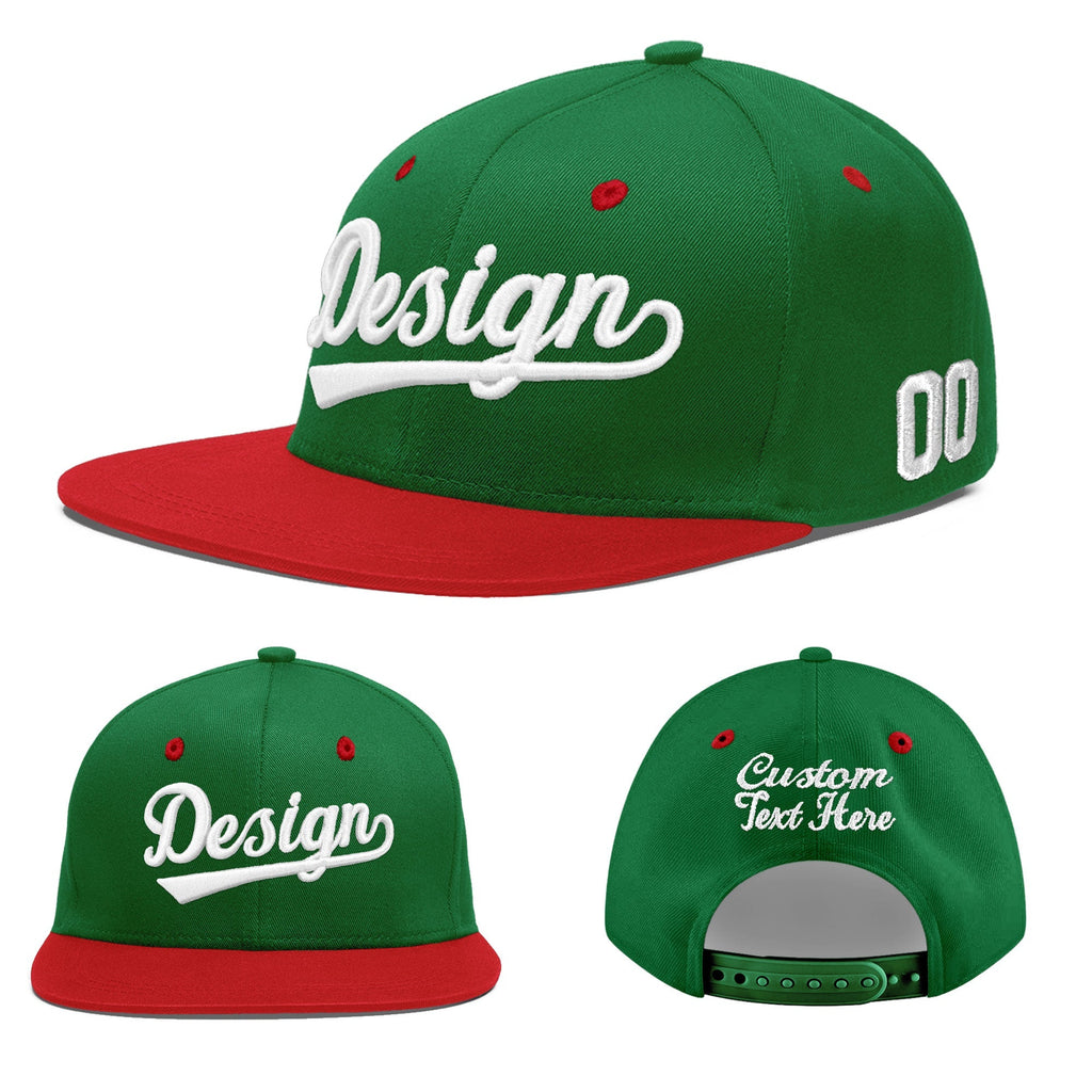 Custom Kelly Green Red 3D Puff Embroidery Flat Embroidery Casual Sport Baseball Cap