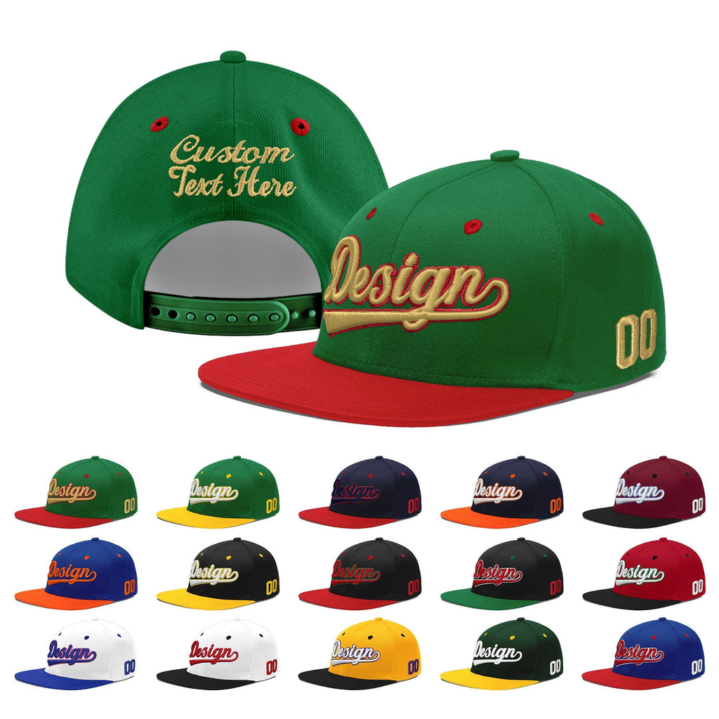 Custom Kelly Green Red 3D Puff Embroidery Flat Embroidery Casual Sport Baseball Cap