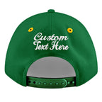 Custom Kelly Green Gold 3D Puff Embroidery Flat Embroidery Casual Sport Baseball Cap