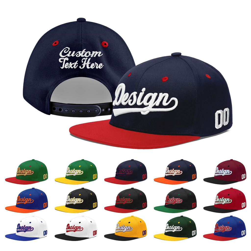Custom Navy Red 3D Puff Embroidery Flat Embroidery Casual Sport Baseball Cap