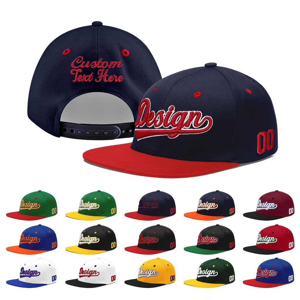 Custom Navy Red 3D Puff Embroidery Flat Embroidery Casual Sport Baseball Cap