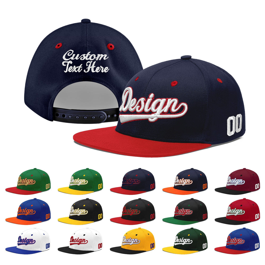 Custom Navy Red 3D Puff Embroidery Flat Embroidery Casual Sport Baseball Cap