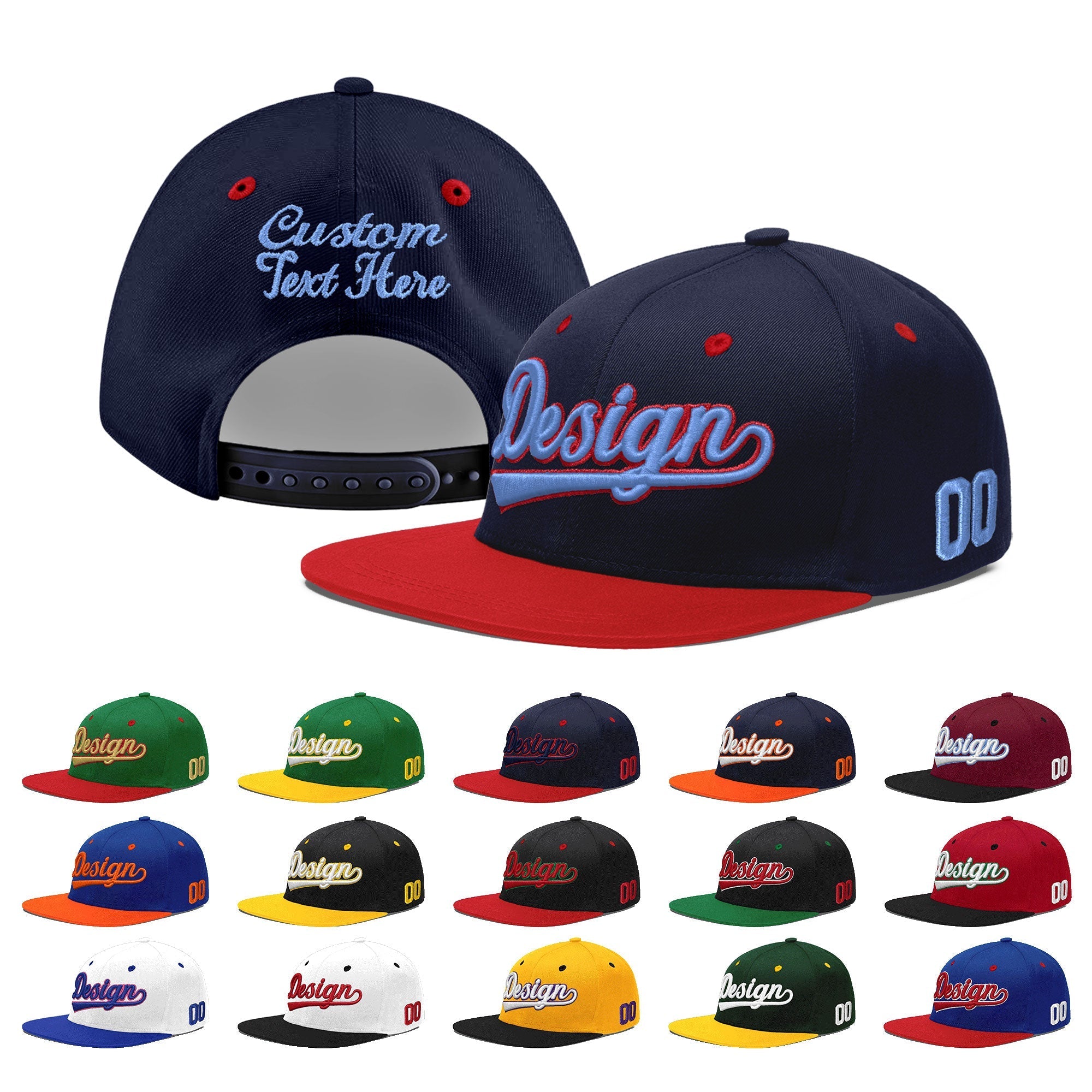 Custom Navy Red 3D Puff Embroidery Flat Embroidery Casual Sport Baseball Cap