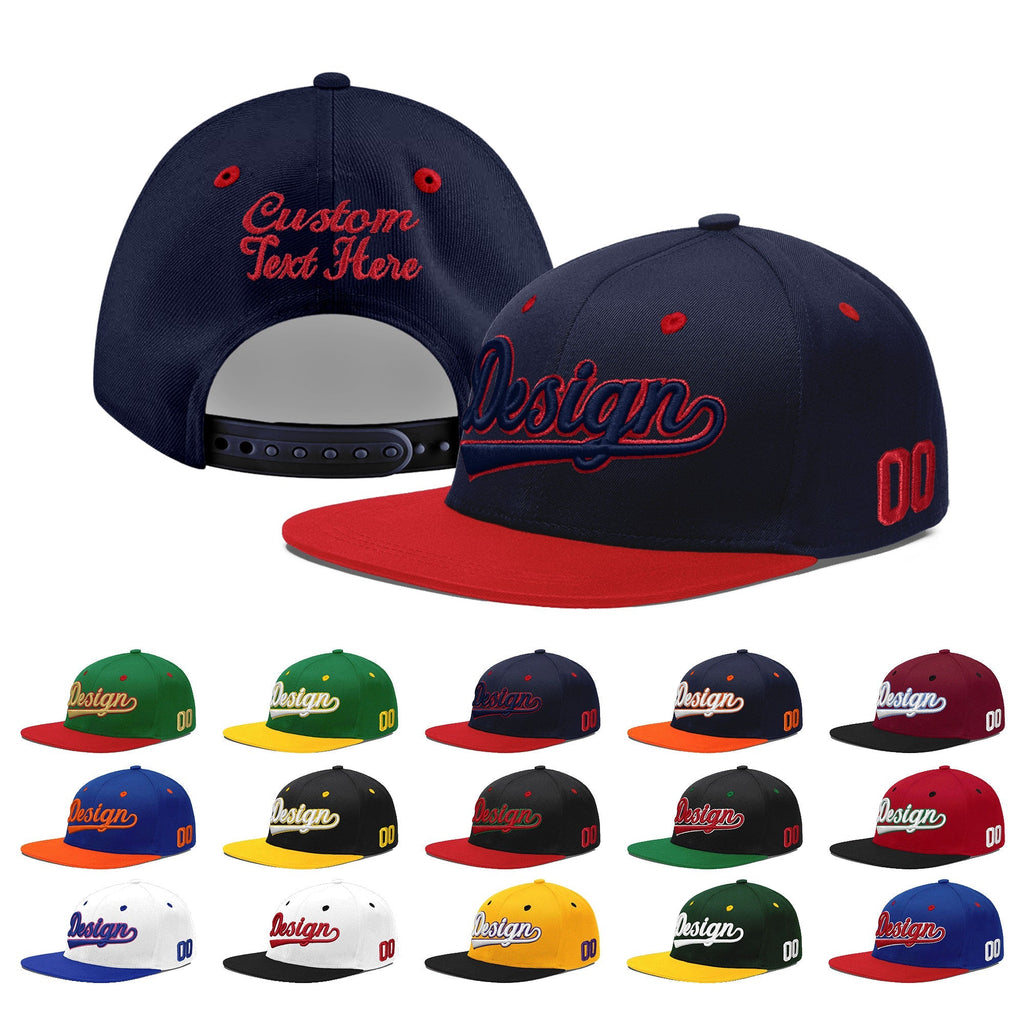 Custom Navy Red 3D Puff Embroidery Flat Embroidery Casual Sport Baseball Cap