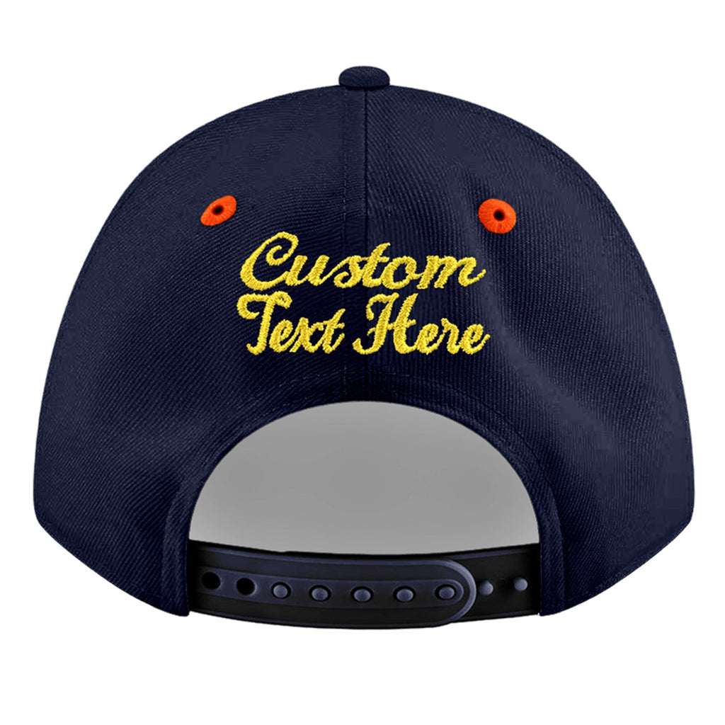 Custom Navy Navy Orange 3D Puff Embroidery Flat Embroidery Casual Sport Baseball Cap
