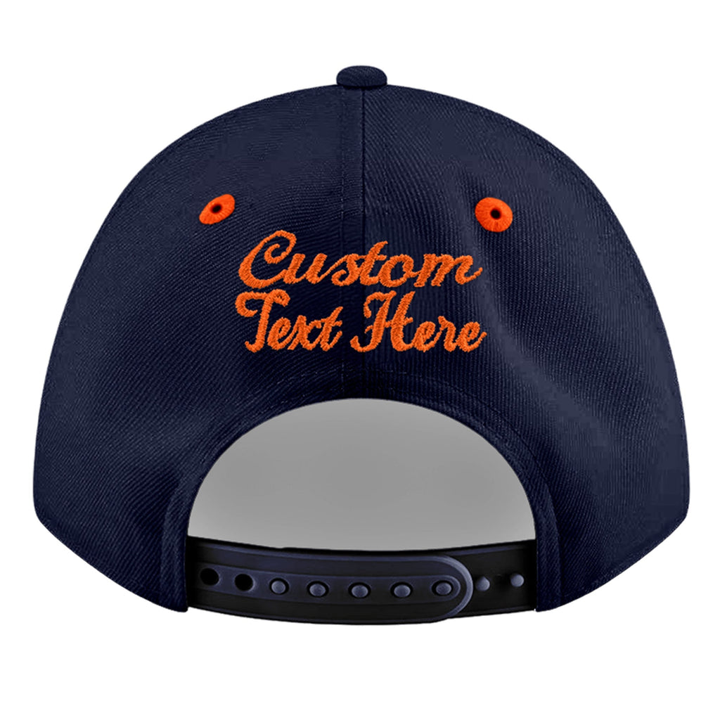 Custom Navy Navy Orange 3D Puff Embroidery Flat Embroidery Casual Sport Baseball Cap