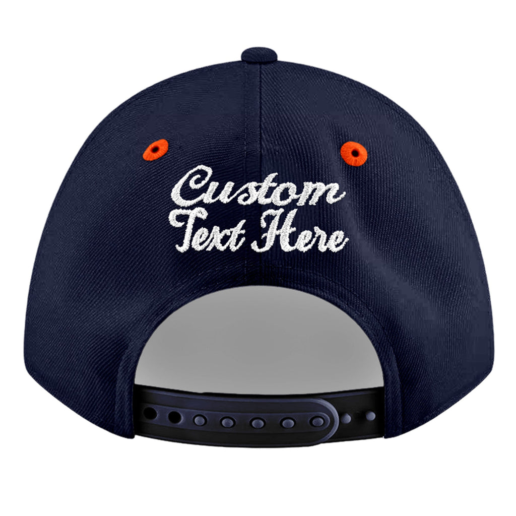 Custom Navy Navy Orange 3D Puff Embroidery Flat Embroidery Casual Sport Baseball Cap