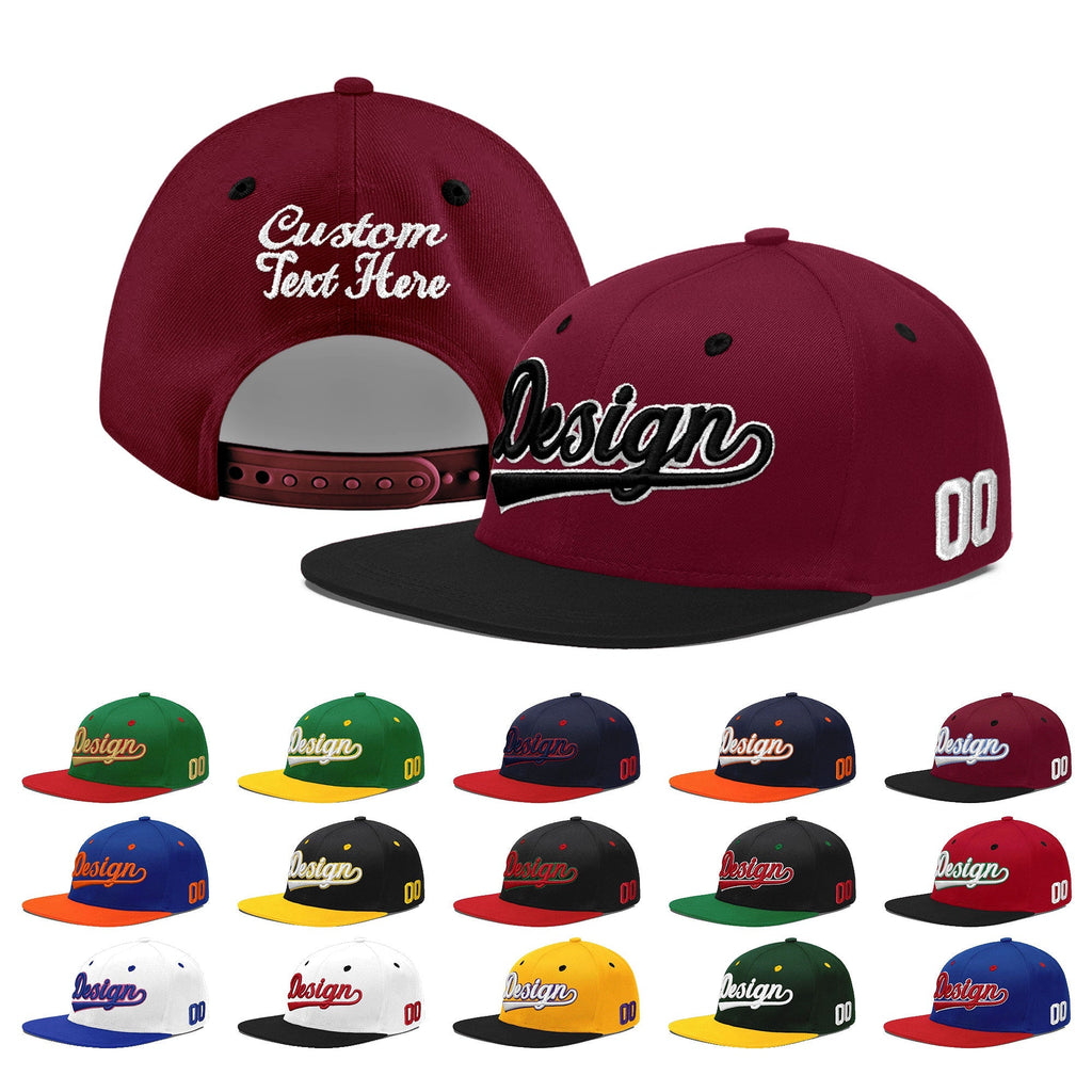 Custom Crimson Black White Orange 3D Puff Embroidery Flat Embroidery Casual Sport Baseball Cap