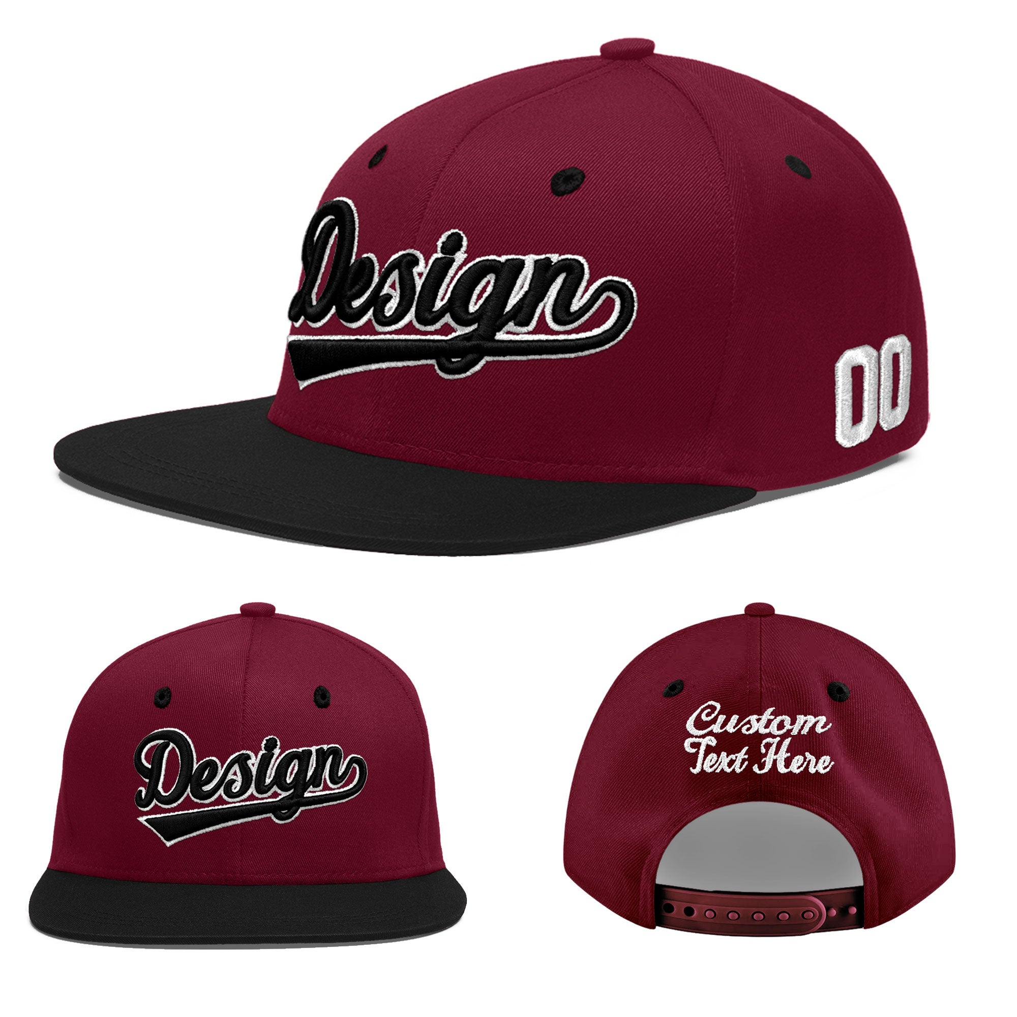Custom Crimson Black White Orange 3D Puff Embroidery Flat Embroidery Casual Sport Baseball Cap