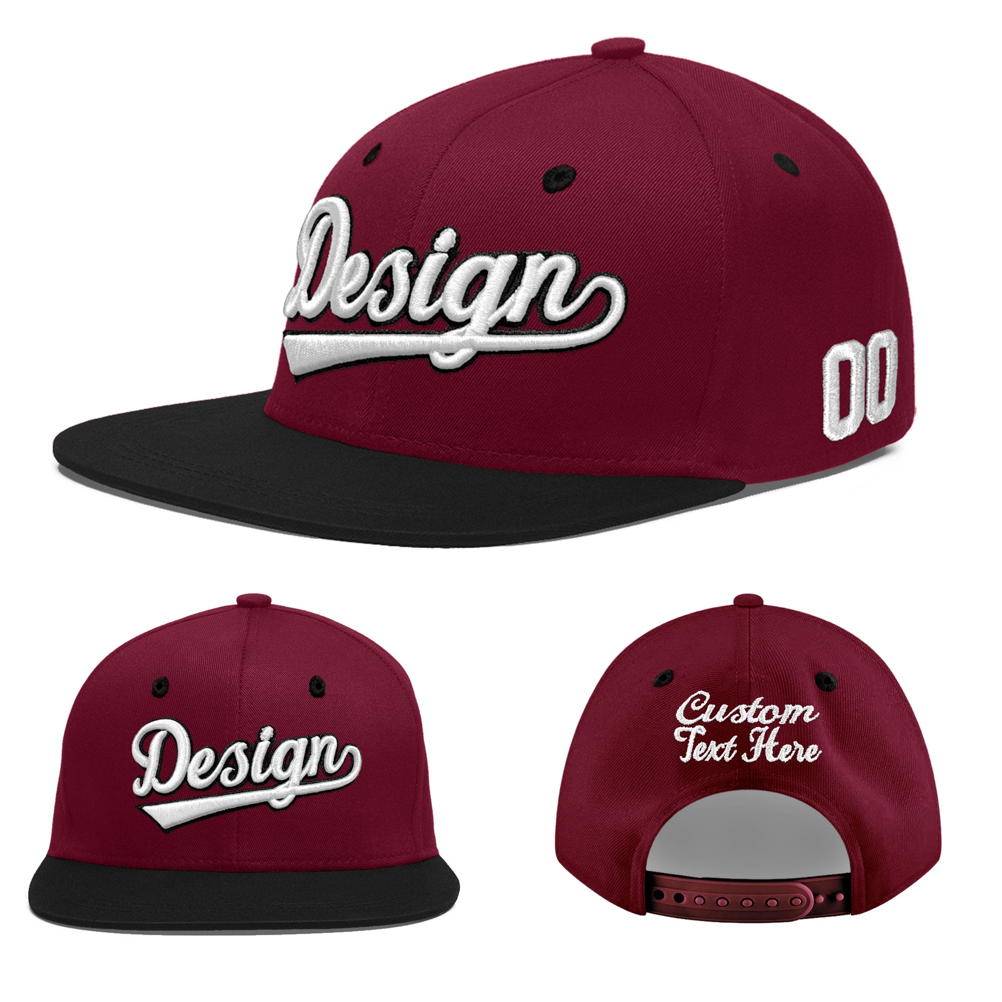 Custom Crimson Black White Orange 3D Puff Embroidery Flat Embroidery Casual Sport Baseball Cap