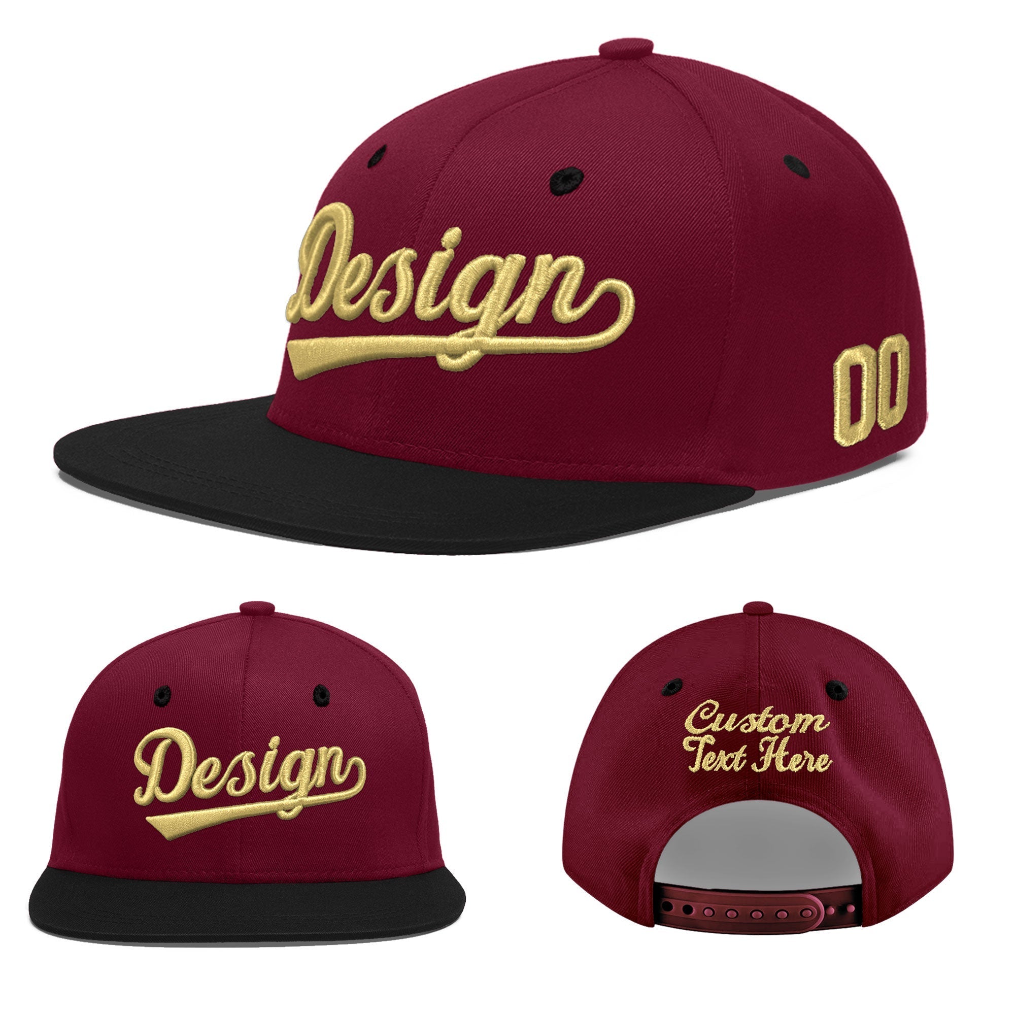 Custom Crimson Black White Orange 3D Puff Embroidery Flat Embroidery Casual Sport Baseball Cap