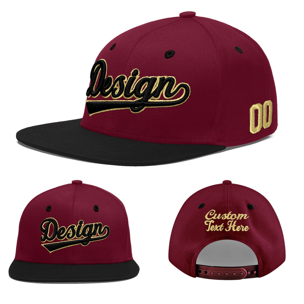 Custom Crimson Black White Orange 3D Puff Embroidery Flat Embroidery Casual Sport Baseball Cap