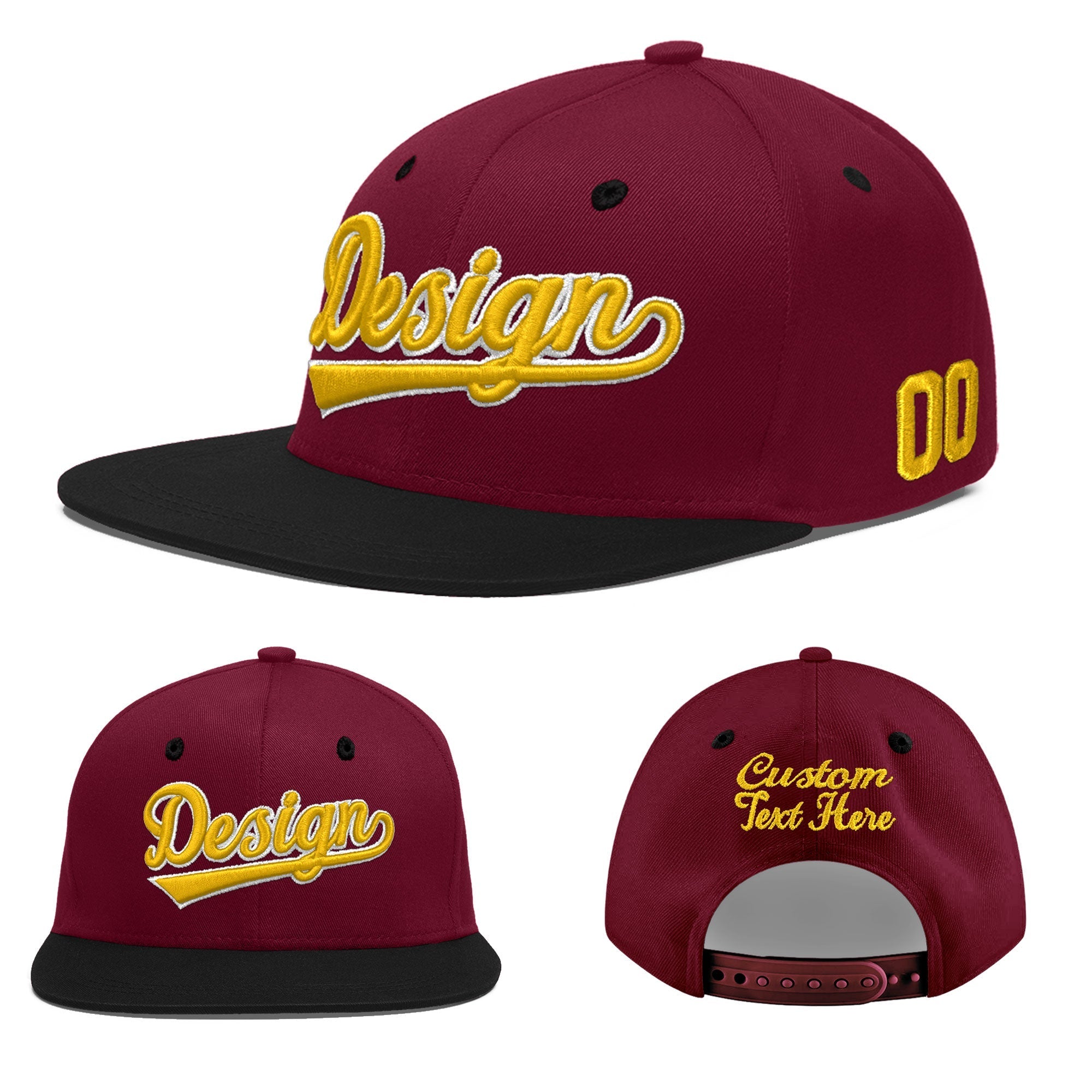 Custom Crimson Black 3D Puff Embroidery Flat Embroidery Casual Sport Baseball Cap