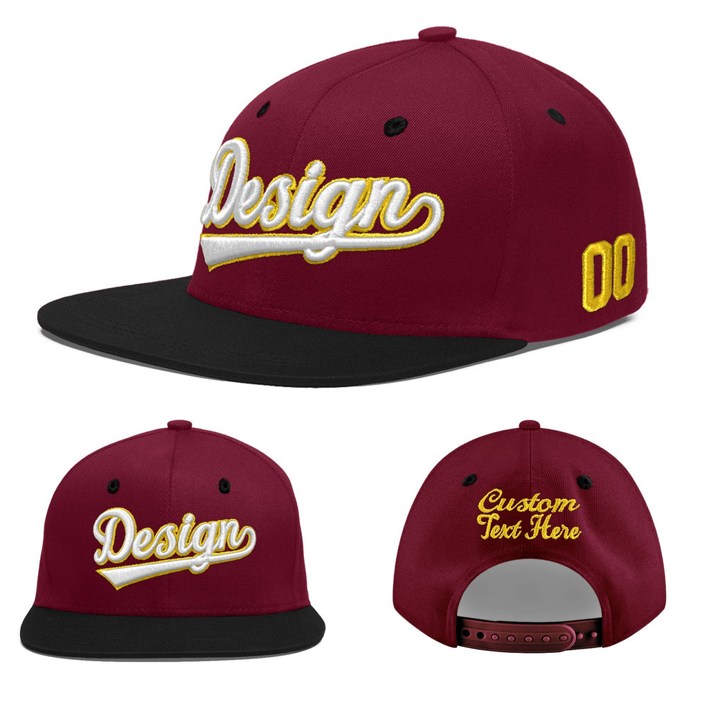Custom Crimson Black 3D Puff Embroidery Flat Embroidery Casual Sport Baseball Cap
