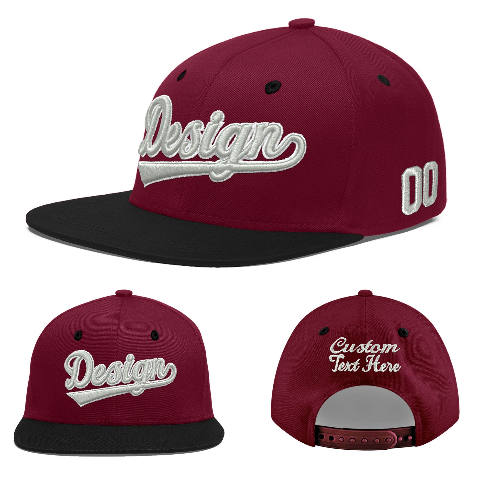 Custom Crimson Black 3D Puff Embroidery Flat Embroidery Casual Sport Baseball Cap