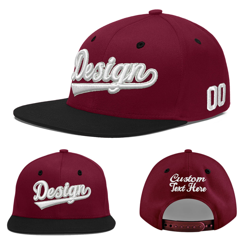 Custom Crimson Black 3D Puff Embroidery Flat Embroidery Casual Sport Baseball Cap