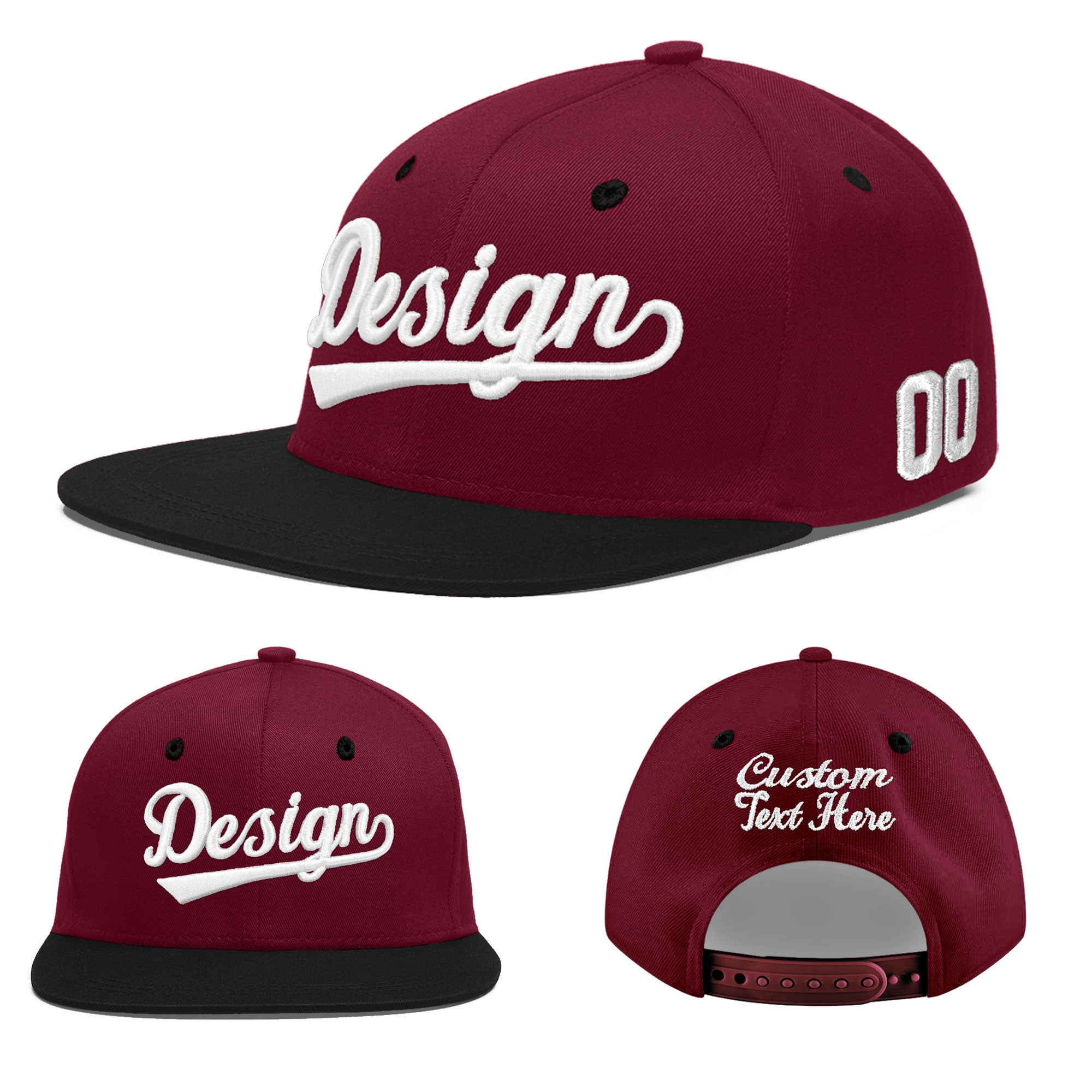 Custom Crimson Black 3D Puff Embroidery Flat Embroidery Casual Sport Baseball Cap