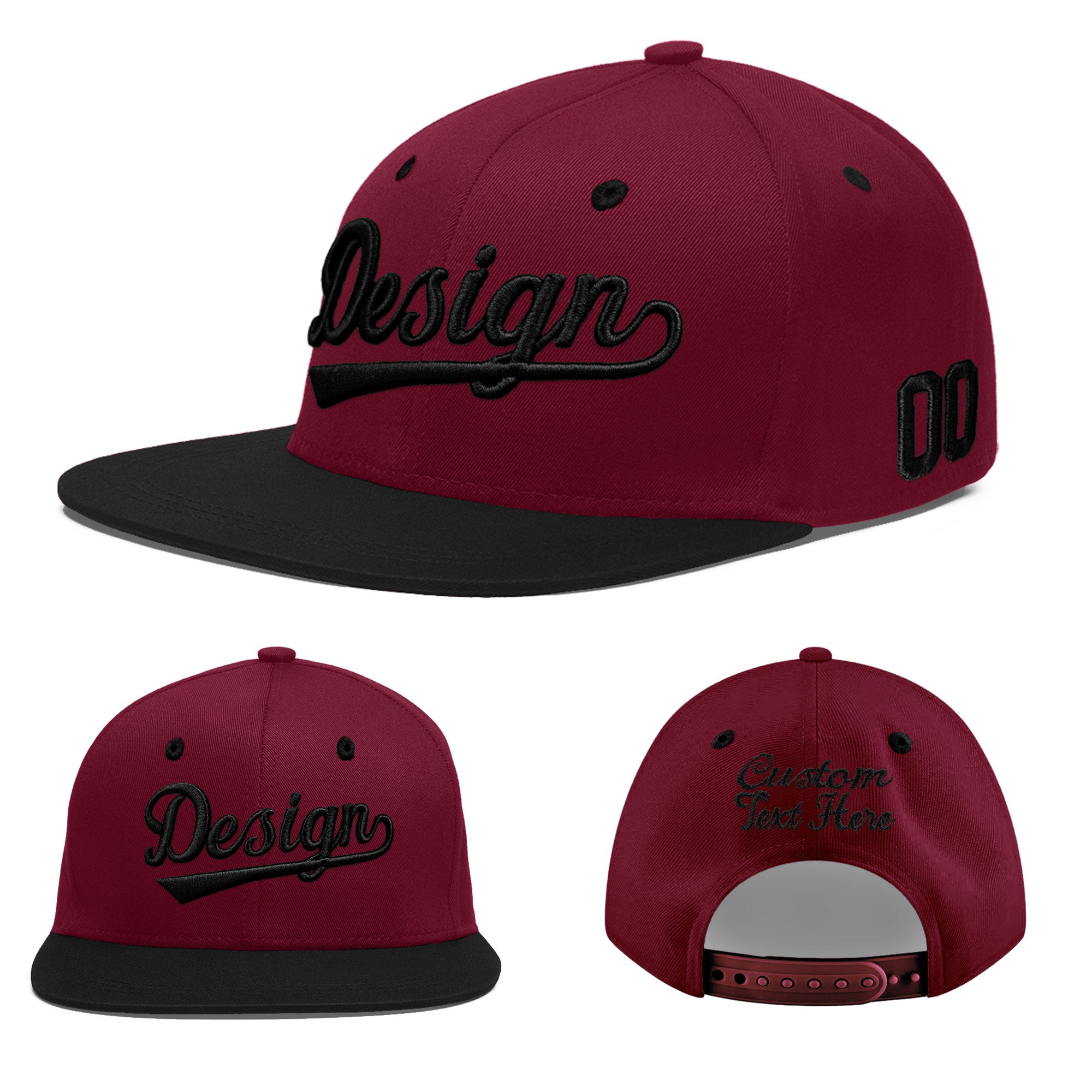 Custom Crimson Black 3D Puff Embroidery Flat Embroidery Casual Sport Baseball Cap